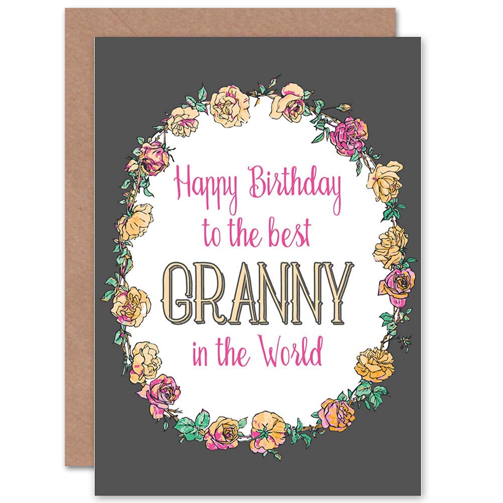 Wee Blue Coo Birthday Happy Granny Gran Word Best Floral Gift Sealed Greeting Card Plus Envelope Blank inside