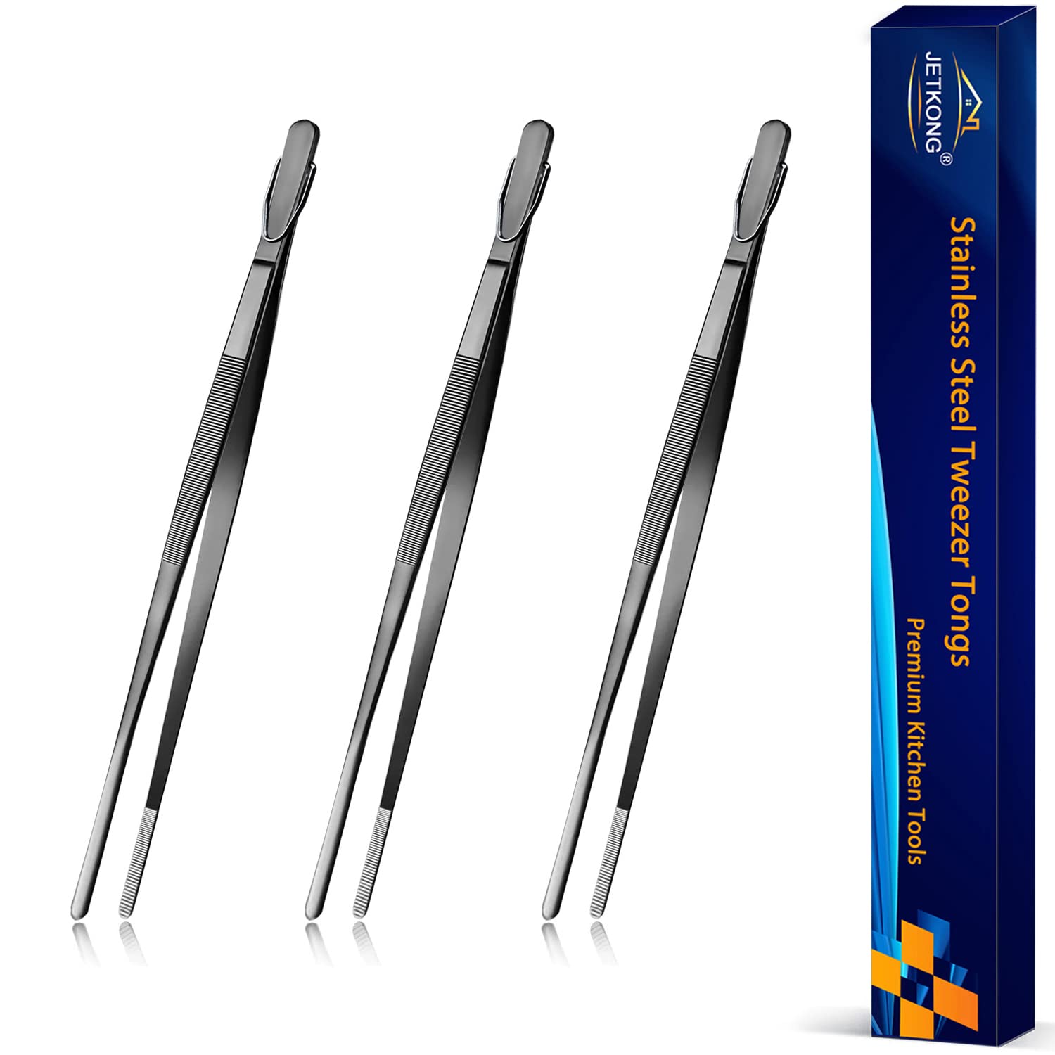 Photo 1 of **MISSING ONE***JETKONG 9-Inch Serving Tweezer Tongs Kitchen Tweezers Stainless Steel Cooking Tweezers, Set of 3 (9 9 9 Inch, Black)