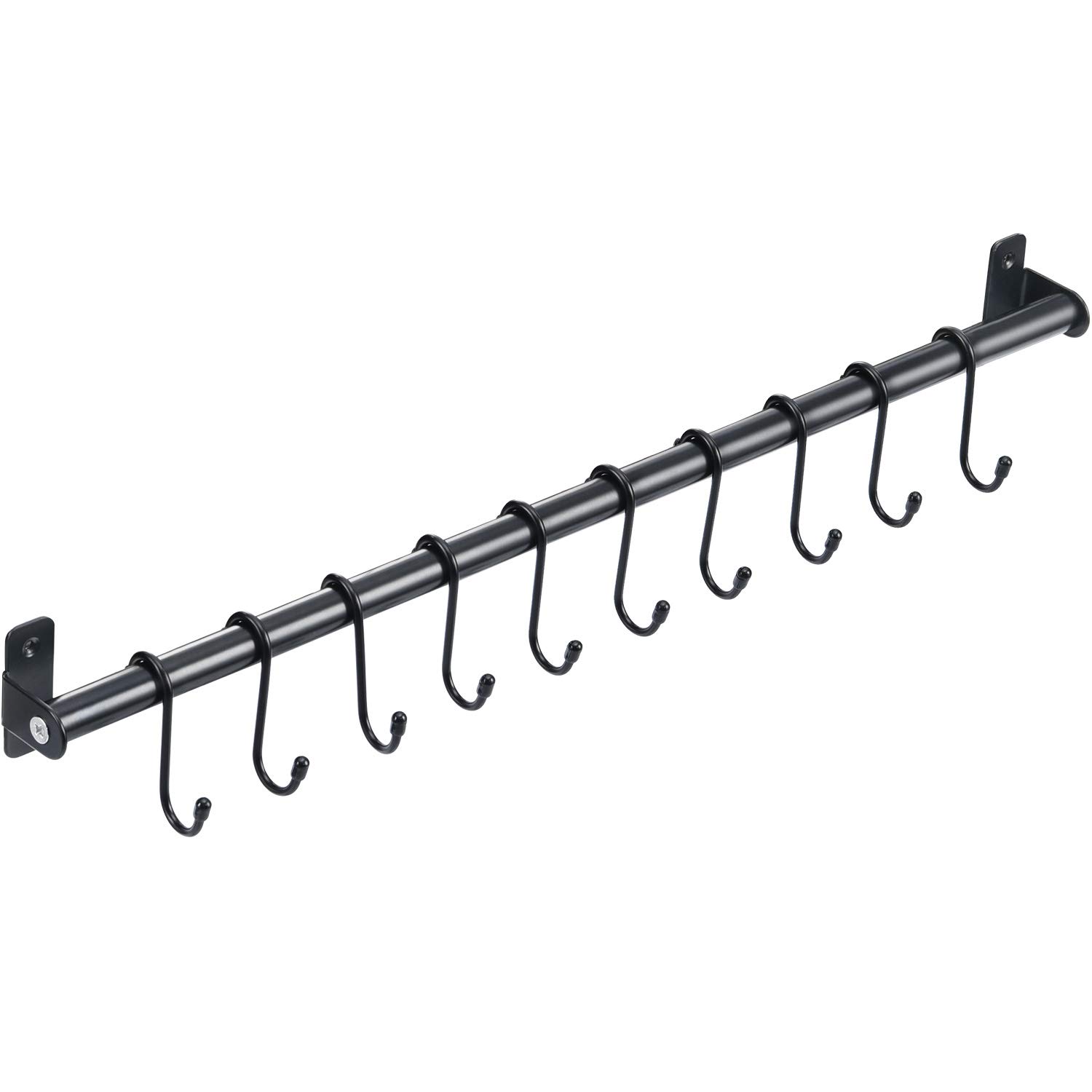 KINGRACK Kitchen Rail Pan Hanger, Utensil Hanging Bar Rack, Bathroom Towel Bar, Wall Mounted Hanger, Organizer for Hanging Knives, Pot and Pan, Bags on Living Room with 10 Removable S Hooks, 570MM x 1