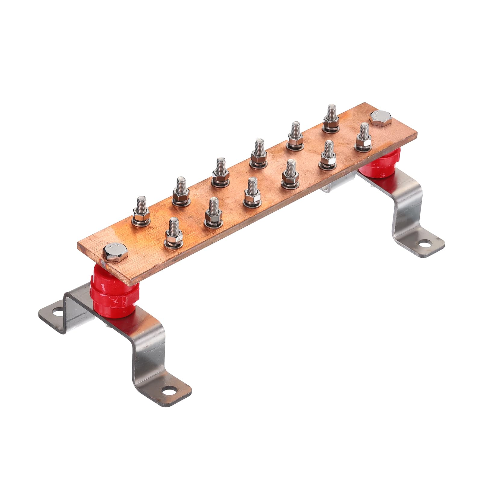 uxcell 1 Set Wall Mounted 10" x 2" x 1/4" Copper Ground Bar with 12 Terminal Positions Ground Bar Kits