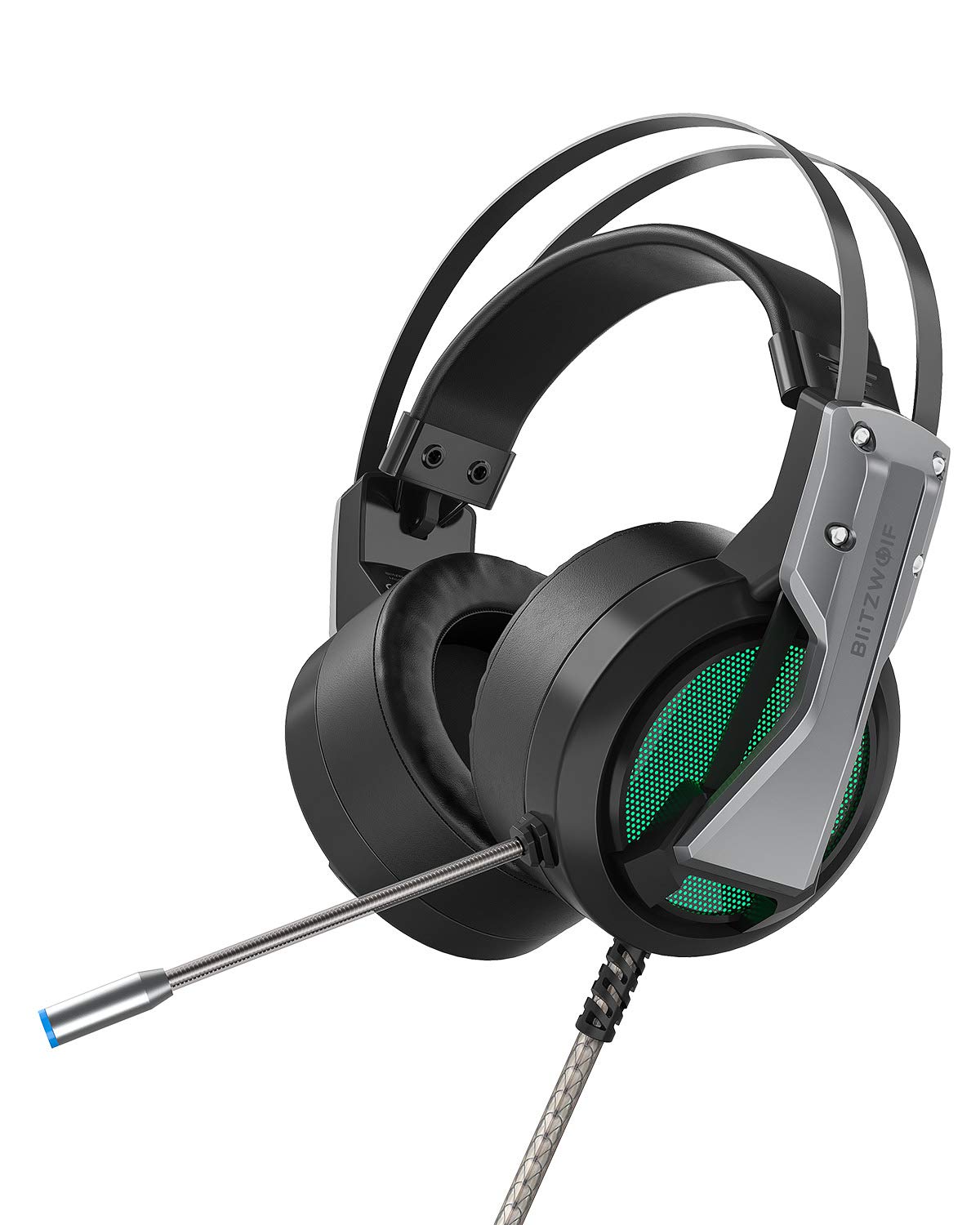 Gaming Headset, BlitzWolf Over Ear Gaming Headphones 7.1 Surround Sound Bass RGB Game Headset with Mic for PC/PS4/XBOX - Silver