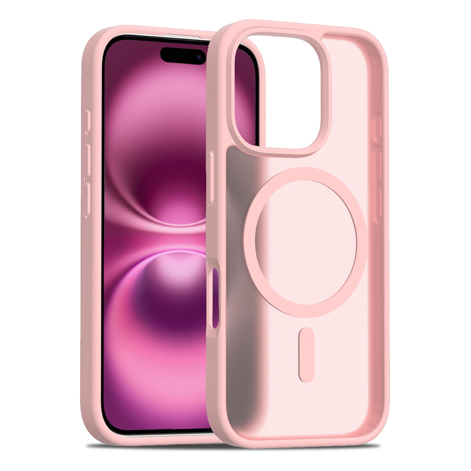 PinLiSheng Magnetic for iPhone 16 Pro Max Case [Mil-Grade Drop Protection] [Compatible with Magsafe] Shockproof Slim Translucent Matte Protective Phone Case - Pink
