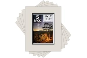 MBC MAT BOARD CENTER Mat Board Center, Double Mat - Acid Free, 8-ply Thickness, White Core - for Pictures, Photos, Framing (Gray Over Black, 8x10 for 5x7, Pack of 5)