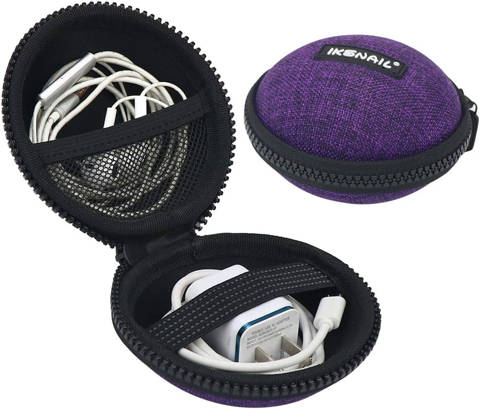 Earbuds Earphone Headset Headphone Carrying Cases with Zipper Small Mini Travel Bags Storage Organizer Pouch for Bluetooth Wireless Headphones - Charger - Cords/Cable - USB Flash Driver - Purple