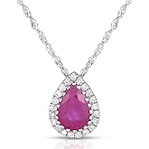 KOKAV 14K White Gold Genuine Ruby Teardrop Diamond Pendant necklace