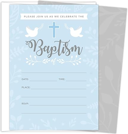 Amazon Com Baptism Invitations For Baby Boys 25 Fill In The
