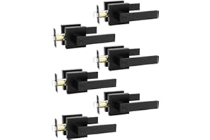 Tinewa 6 Pack Square Privacy Door Levers Locksets in Matte Black Finish, Bed/Bath Door Levers Keyless Interior Handles,Reversible for Left Right Handed Doors
