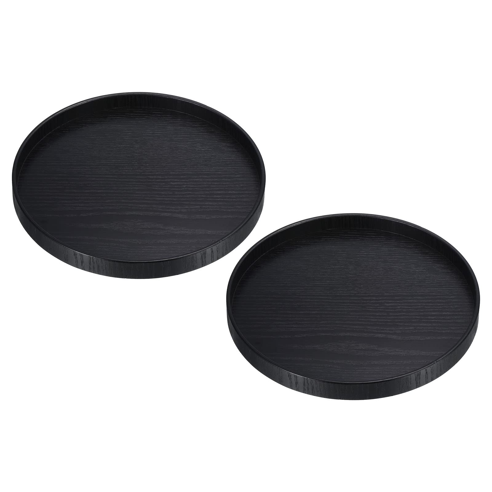 PATIKIL Wood Serving Tray 9 Inch, 2 Pack Round Decorative Platter for Home Decor Kitchen Table Candle Holder, Black