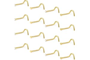 Hoeudjo 16Pcs Nose Rings 18G Nose Studs Surgical Steel 1.5MM Clear Crystal Nostril Ring Body Piercing Jewelry for Women Men