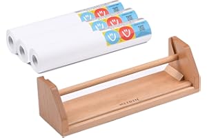 MEEDEN Paper Roll Dispenser with 3 Paper Rolls (12" x 75ft) - Beech Wood Kids Easel, Wooden Tabletop Easel for Kids Art Supplies, Toddler, Doodle, Drawing, Art, Craft