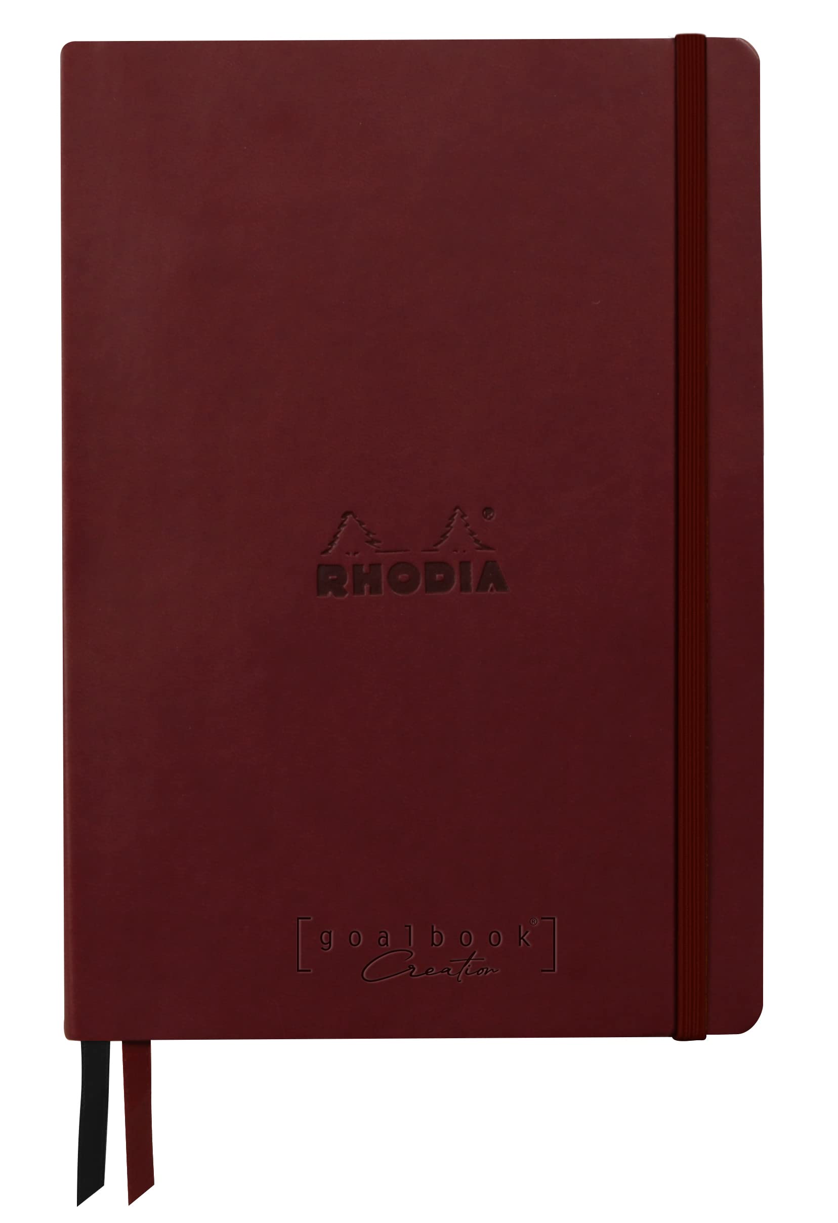 RHODIA 194442C - Rigid Notebook Journal Goalbook Creation Burgundy - A5 - 14,8 x 21 cm - Dotted - 160 pages Paper Maya Black 120 g/m² - Faux Leather Cover