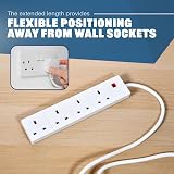 MERCURY 3m 4 Gang Extension Lead Multi Plug Power Strip Fused 13A Wall Mount UK view 6