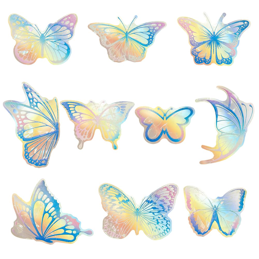GORGECRAFT 10Pcs PVC Butterfly Static Rainbow Window Clings Insect Window Decals Static Blue Anti-Collision Decals Alert Rainbow Window Suncatcher Stickers to Save Birds from Window Collisions