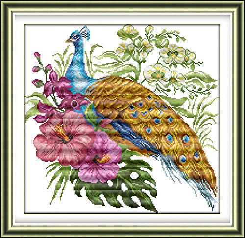 Eafior DIY Cross Stitch Kits Handmade Needlework Embroidery Kits Peacock pattern printed design Home Decoration Wall Decor 52x51cm(No frame)