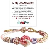 For Granddaughter - A Link That Can Never Be Undone Peach Blossom Knot Bracelet, Granddaughter Bracelet from Grandma Always Brave And Strong Adjustable Hand Braided DIY Bracelet For Women Christmas Jewelry Gifts 
