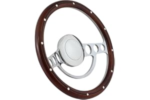 FOREVERSHARP 14 Inch Polished (9 Hole) Classic Steering Wheel Aluminum Rivets Mahogany Wood Half Wrap