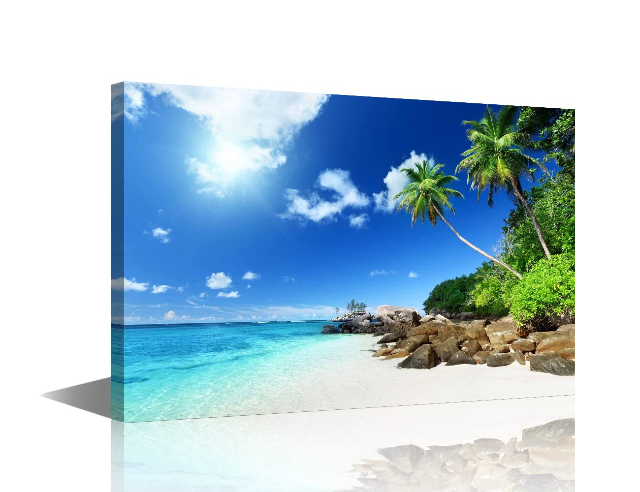 TISHIRON Canvs Wall Art Seaside Coconut Trees on Sands Beach Framed Artwork Landscape Canvas Print for Living Room Bedroom Home Decorations Wall Decor 18X12in (30x45cm)