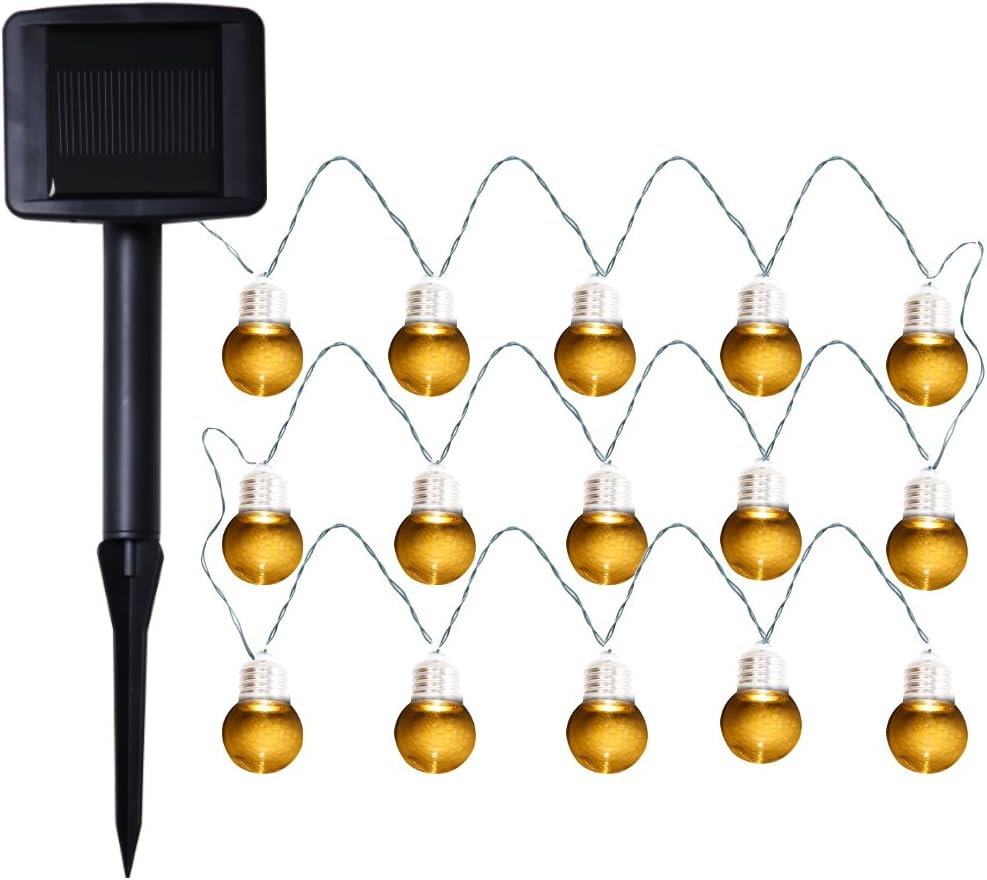 solarbuy24 Solar Lights Garden Outdoor Solar Fairy Lights with 15 glass Bulbs(G40) Solar Lights Indoor Solar String Lights Garden Christmas Lights Waterproof 19.68 FT Warmwhite