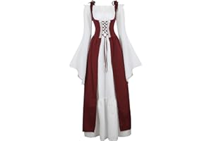 Parlsdy Womens Renaissance Cosplay Costume Medieval Irish Over Dress and Chemise Boho Set Gothic High Waist Gown Dress