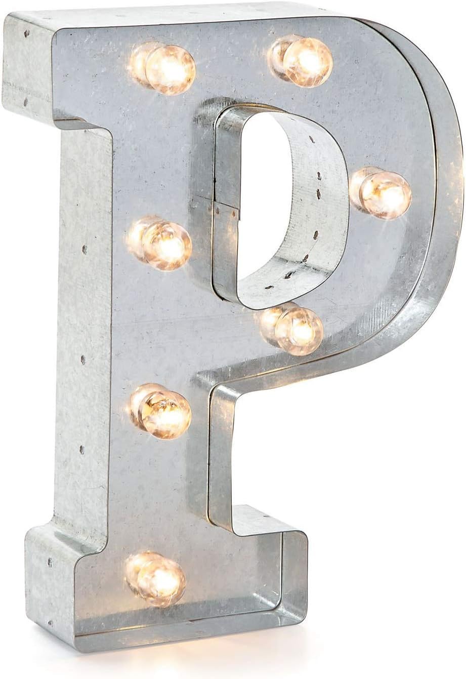 Darice Silver Metal Marquee Letter – P-9.87” Tall, Galvanized Finish