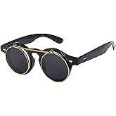 Kyiduo Retro Steampunk Round Circle Flip Up Sunglasses