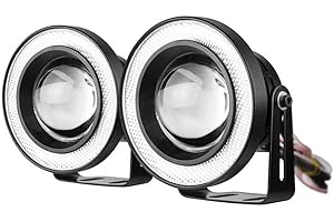 ESUPPORT 2Pcs 3" 12V 30W COB LED Fog Light Projector Car White Angel Eyes Halo Ring DRL Lamp Headlight Driving Bulbs
