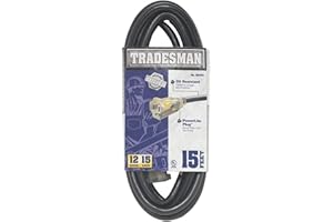 Woods 32472 12/3 15' SJTOW Heavy Duty Lighted Extension Cord for Indoor/Outdoor Use, Black