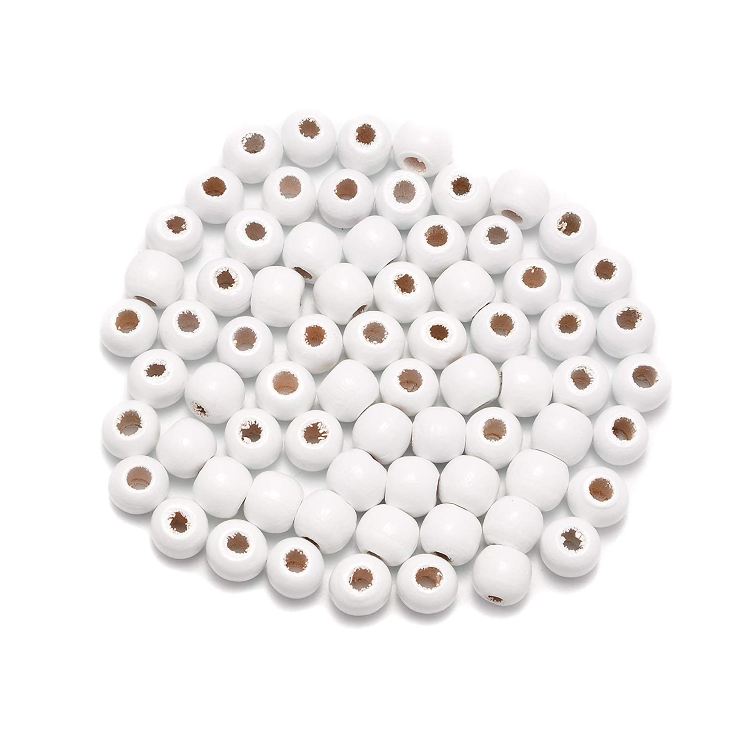 AD Beads Wood Spacer Loose Wooden Craft Beads Big Hole Beads Assorted for Necklace Bracelet Craft Making Decoration (8x10mm 200 Pieces, White)