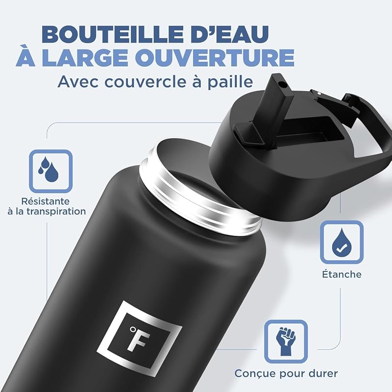 Gourde Isotherme avec Paille - 650/950/1200/1800 ml - Inox Étanche Bouteille d'eau Isotherme à Double Paroi Sans BPA - Sport Gym Voyage Enfant — photo 2 sur 6