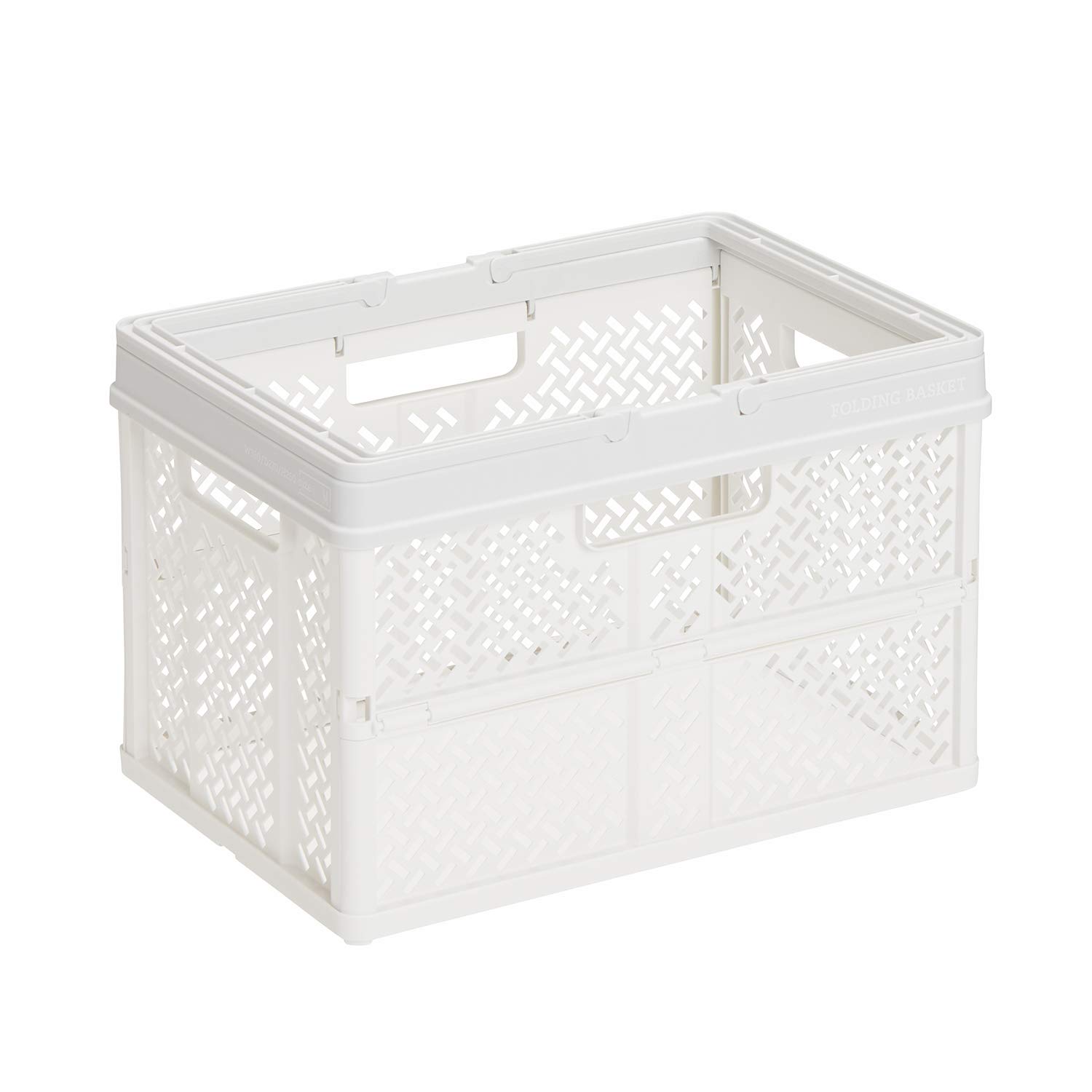 天馬(Tenma) 折りたたんでコンパクトになる持ち手付きの収納ボックス 完成品 折りたたみバスケット Mサイズ お部屋に馴染むデザインの折り畳みコンテナ オリコン カゴ A4ファイルがぴったりのバスケット プラスチック 【組立不要】 【色 スモーキーホワイト】 【サイズ M】 【幅39×奥行27×高さ26cm】【折りたたみ時 高さ5.5cm】商品画像