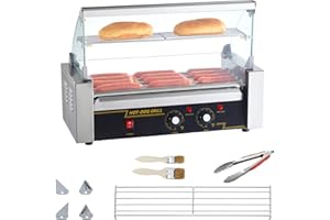 Uargd 750W Stainless Steel Sausage Grill Cooker with 5 Rollers, Holds Up to 12 Hot Dogs