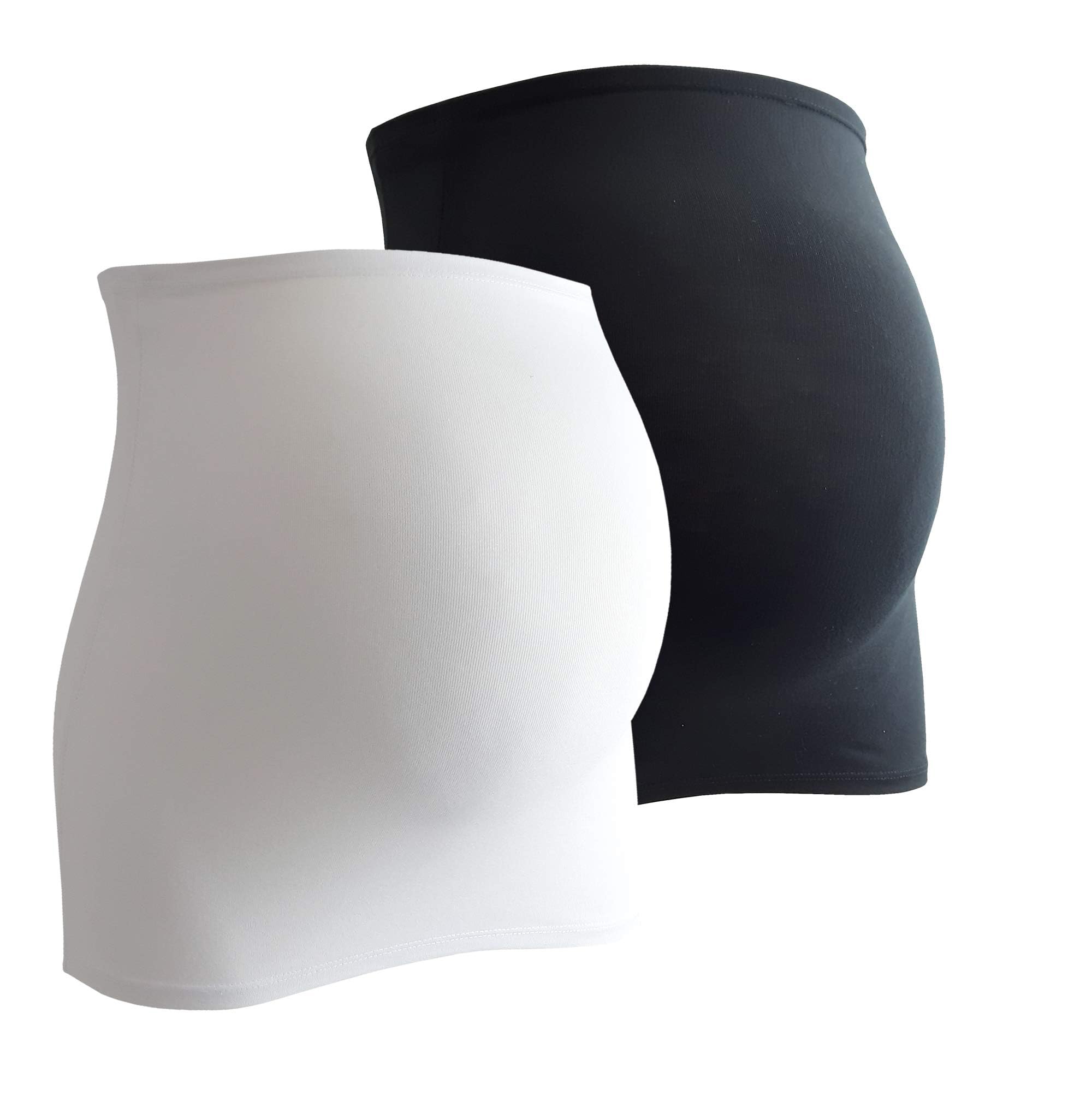Mamaband Maternity Bump Band in Twin Pack with Pack of 3 Jeans Extenders, Back Warmer and Top Extender for Pregnant Women, Stretch Fabric Maternity Wear, white/black, XS/S