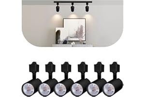 Arcfox 7W 3000K LED H Type Track Lighting Heads Dimmable 3 Wire Track Light Fixtures Ceiling Spotlight Adjustable ETL, 24°, CRI90 for Dressing Room Bedroom 500LM 6 Pack Black