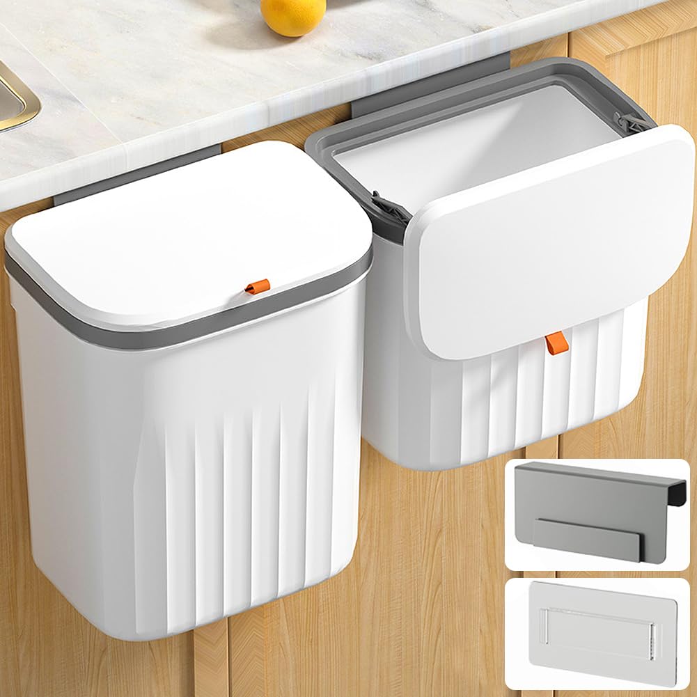 Photo 1 of YQ77 3.3+2.6 Gallon Kitchen Compost Bin for Counter Top or Under Sink, 2-in-1 Combo Pack Kitchen Hanging Trash Can Set with Lid, Plastic Wall-Mounted Garbage Can for Cupboard, Office