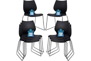 KLASIKA Stackable Waiting Room Chair, Stacking Office Chair with Ergonomic Lumbar Support and Metal Legs, Plastic Desk Chairs for Conference School Church Guest Reception Set of 8, Black