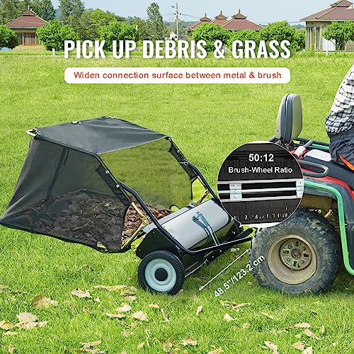 VEVOR Tow Behind Lawn Sweeper 48.5 Inch, 26 Cu. Ft Large Capacity
