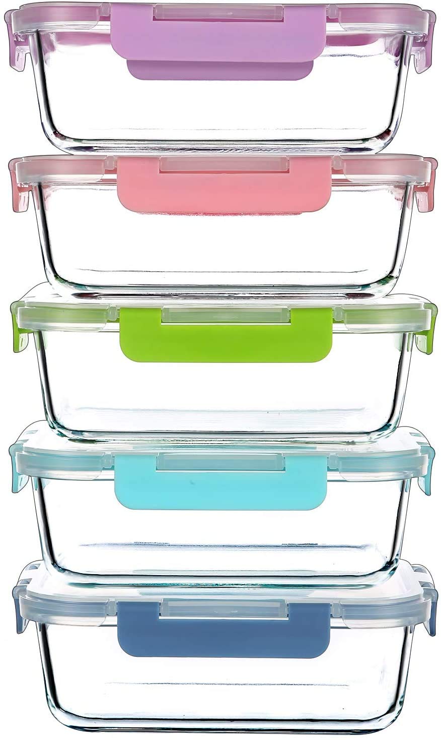 CREST 5 Pack Glass Meal Prep Containers Set, 1040ml Storage Boxes with Lids, Glass Food Storage Containers