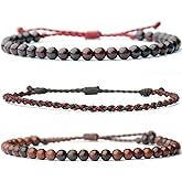 Mezcla Vida 3 Pcs Handmade Natural Gemstone Beaded Bracelet, Adjustable Waterproof Rope Bracelet Set, Valentines Day Birthday Gifts for Boyfriend Husband Him