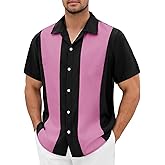 Men's Vintage Bowling Shirts 1950s Retro Short Sleeve Outfits Button Down Summer Cuban Beach Shirt