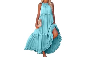 ZWRXW Long Summer Dresses for Women 2024 Sleeveless Halter Maxi Dress Casual Flowy Ruffle Sundress Elegant Beach Party Dress