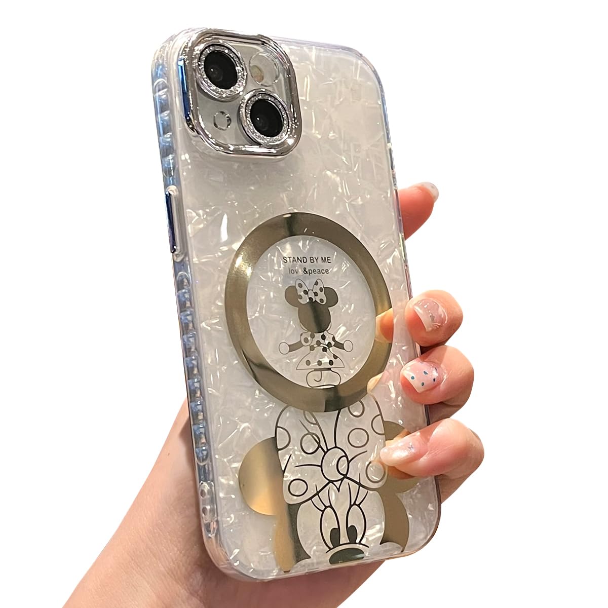 Meishangmei for iPhone 14 Case Sparkly Shell Translucence [Compatible with MagSafe], Bling Camera Lens Protection Cute Pattern Design Hard Shockproof Protective Case for Girls Women - Min