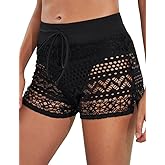 Women's Swim Shorts Waistband Swimsuit Bottom Board Shorts Lace Hollow Swimming
