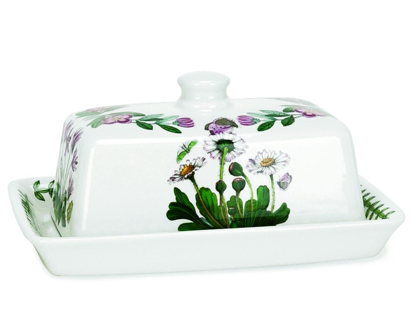 Portmeirion x Botanic Garden Butter Dish - White & Green Floral Butter Dish, Durable Ceramic Earthenware Oven, Freezer & Dishwasher Safe
