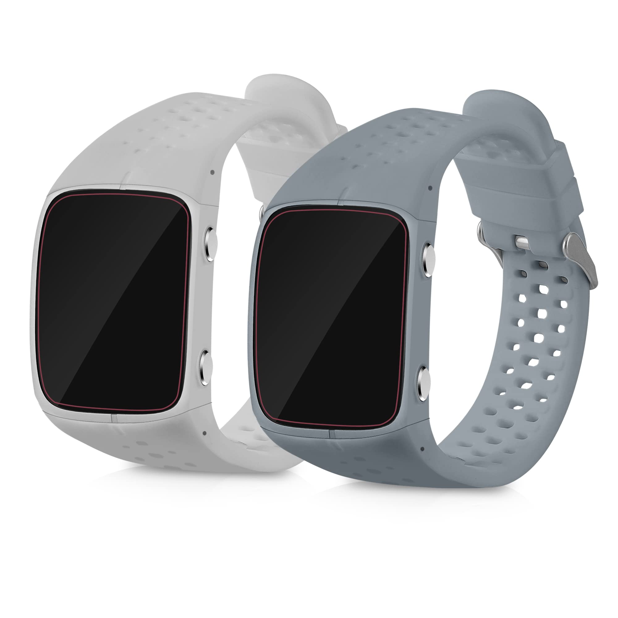 kwmobile Straps Compatible with Polar M400 / M430 Straps - 2x Replacement Silicone Watch Bands - Smartwatch or Fitness Tracker - Light Grey/Dark Grey