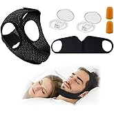 Anti Snoring Devices, Snoring Relief Chin Strap,Airflow Jaw Strap for Sleep Apnea, Adjustable and Breathable Anti Snoring Chin Strap for Men and Women, with Eye Mask, Nose Clip