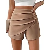 Pemieer Women Casual Shorts High Waist Side Button Ruched Comfy Shorts Solid Ruffle Summer Dressy Shorts