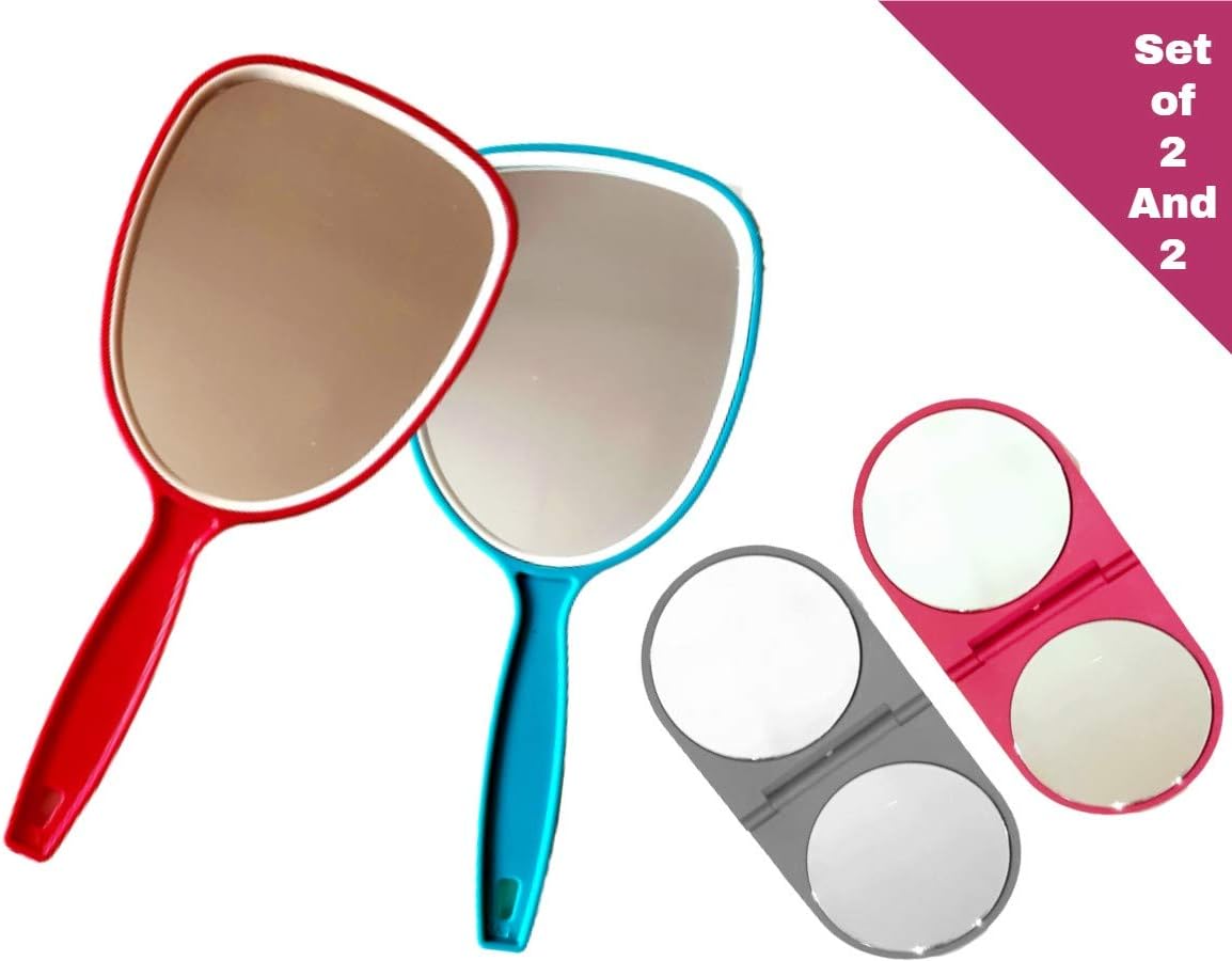 Always23 Hand Mirror, Handheld Mirror with Handle, Professional for Home, Salon, Barbers, Hairdressers, Pack of 2, Hand Mirror Plus 2, Pocket Size Mirror,: Furniture & Decor