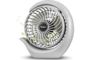 Viniper Portable Rechargeable Fan, Small Desk Fan : 3 Speeds & about 8-24 Hours Longer Working, 180° Rotation, Portable Fan Small but Mighty, Strong Wind (Grey, Light Black Blade)
