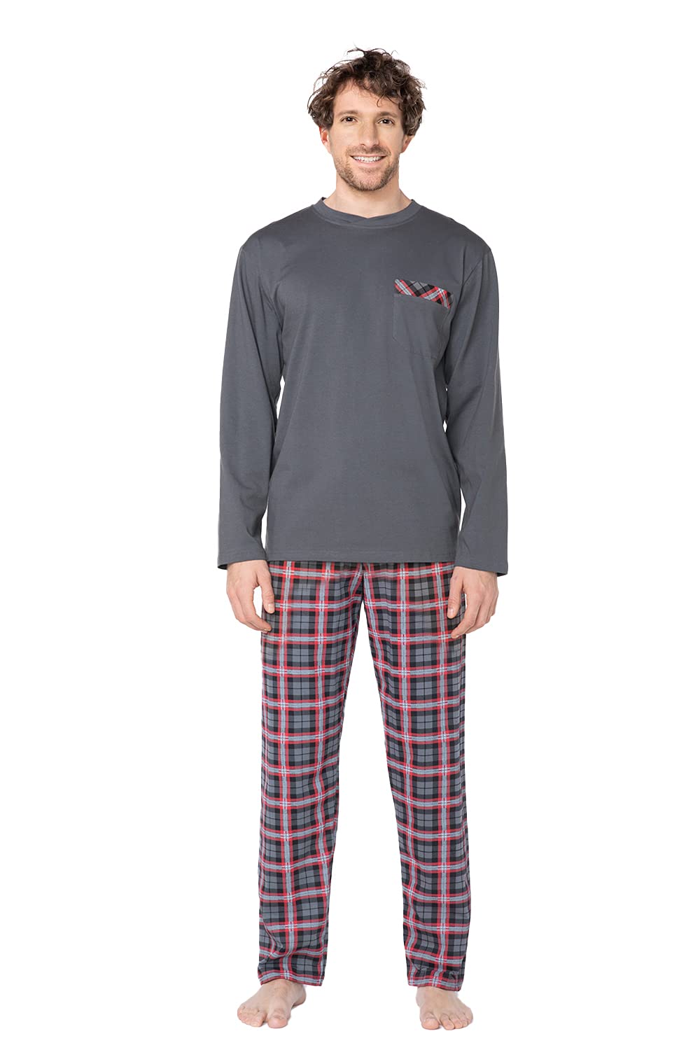 e.VIP Chris 296A Men's Pyjamas 100% Cotton - Multicolour - XX-Large Grey/Red