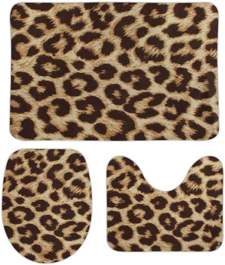 Leopard Print 3 Piece Bathroom Rug Set Bath Mat Shower Rug